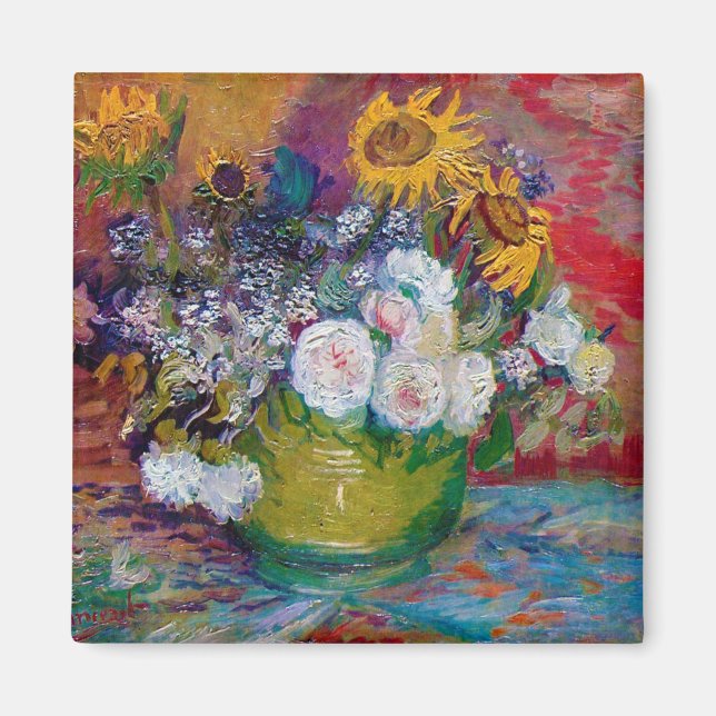 Bowl med Flowers, Van Gogh Magnet (Framsidan)
