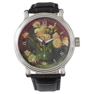 Bowl med Peonies och Ro av Vincent van Gogh Armbandsur