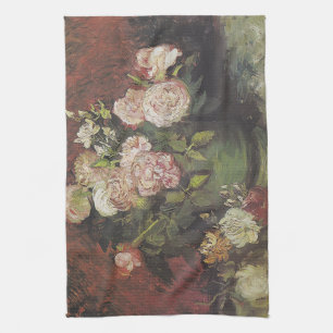Bowl med Peonies och Ro av Vincent van Gogh Kökshandduk