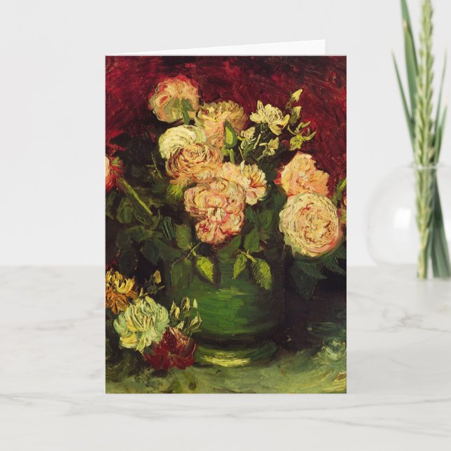Bowl med Peonies och Ro av Vincent van Gogh Kort (Framsida)
