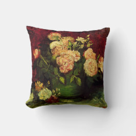Bowl med Peonies och Ro av Vincent van Gogh Kudde