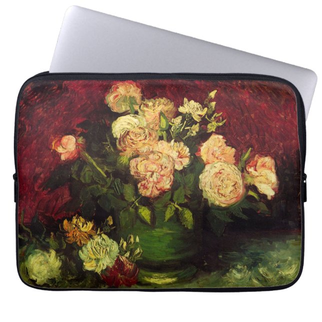 Bowl med Peonies och Ro av Vincent van Gogh Laptop Fodral (Framsidan)
