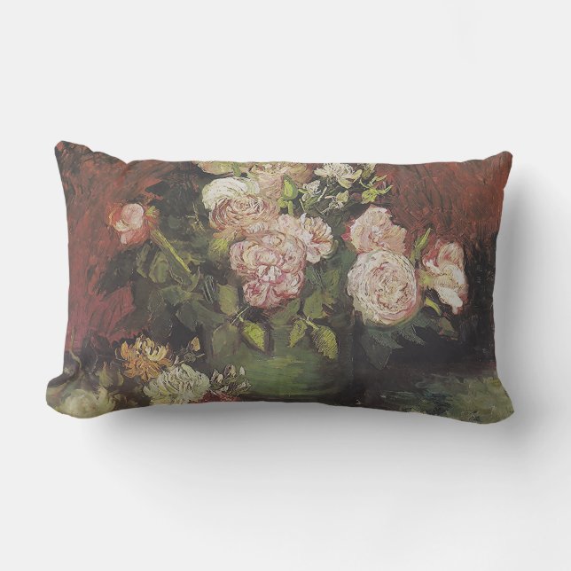 Bowl med Peonies och Ro av Vincent van Gogh Lumbarkudde (Framsida)