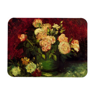 Bowl med Peonies och Ro av Vincent van Gogh Magnet