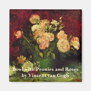Bowl med Peonies och Ro av Vincent van Gogh Magnet