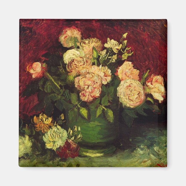 Bowl med Peonies och Ro av Vincent van Gogh Magnet (Framsidan)