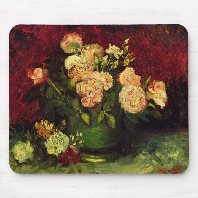Bowl med Peonies och Ro av Vincent van Gogh Musmatta (Framsidan)