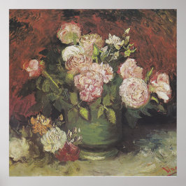 Bowl med Peonies och Ro av Vincent van Gogh Poster