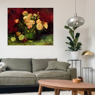 Bowl med Peonies och Ro av Vincent van Gogh Poster