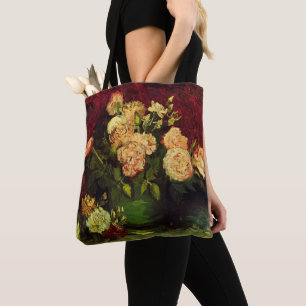 Bowl med Peonies och Ro av Vincent van Gogh Tygkasse