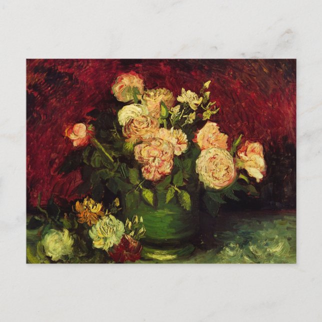 Bowl med Peonies och Ro av Vincent van Gogh Vykort (Framsida)
