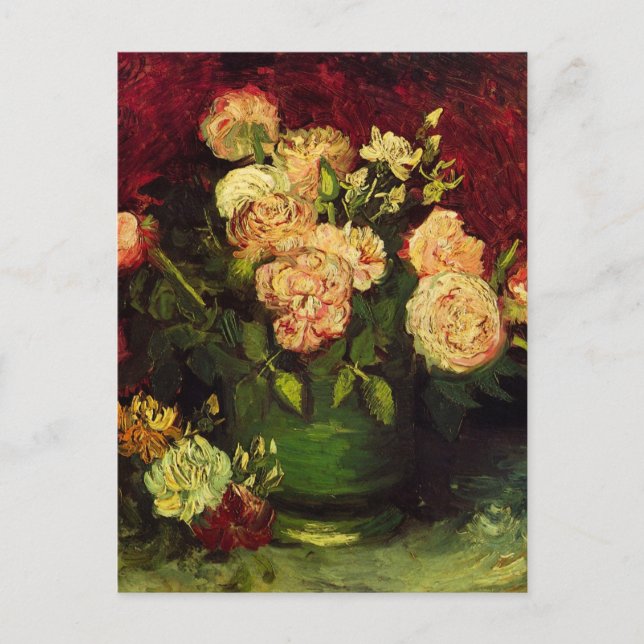Bowl med Peonies och Ro av Vincent van Gogh Vykort (Framsida)
