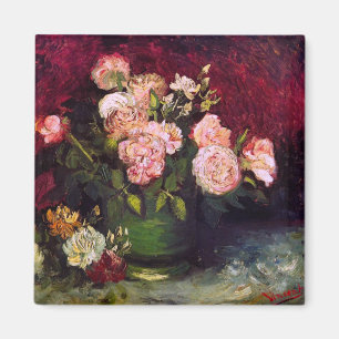 Bowl med Peonies och Ro Van Gogh Fine Art Magnet