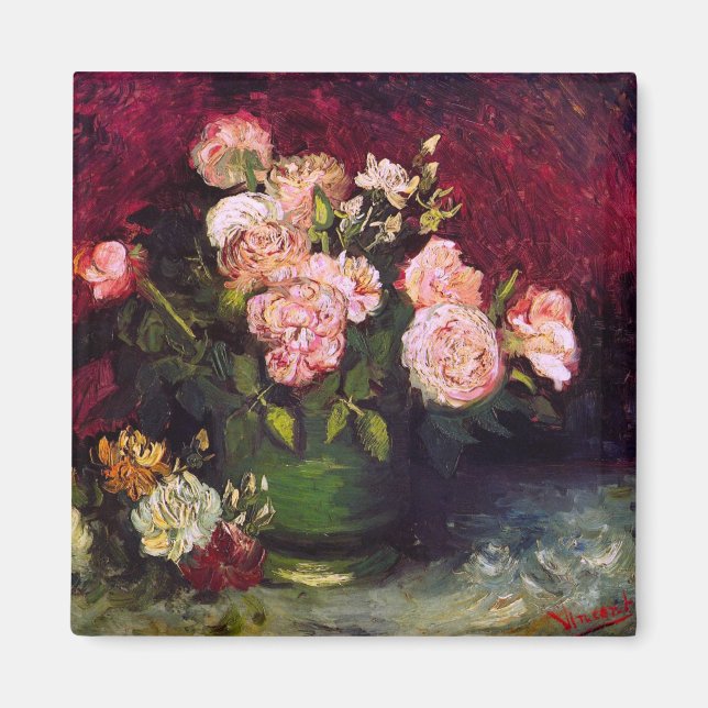Bowl med Peonies och Ro Van Gogh Fine Art Magnet (Framsidan)