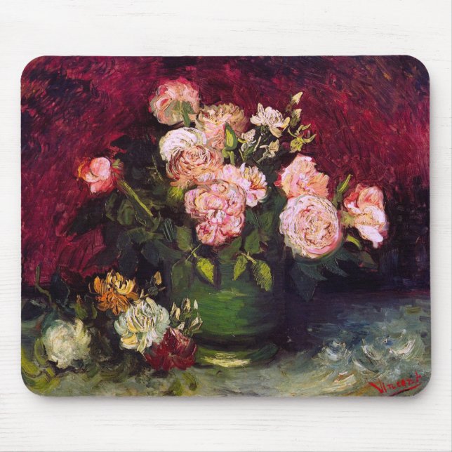 Bowl med Peonies och Ro Van Gogh Fine Art Musmatta (Framsidan)