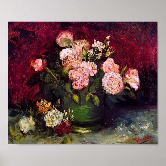 Bowl med Peonies och Ro Van Gogh Fine Art Poster (Framsidan)