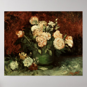 Bowl med Peonies och Ro Van Gogh Fine Art Poster