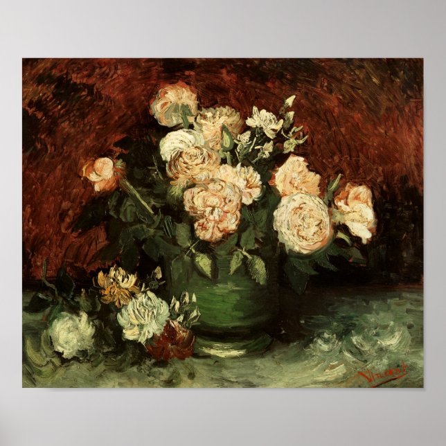 Bowl med Peonies och Ro Van Gogh Fine Art Poster (Framsidan)