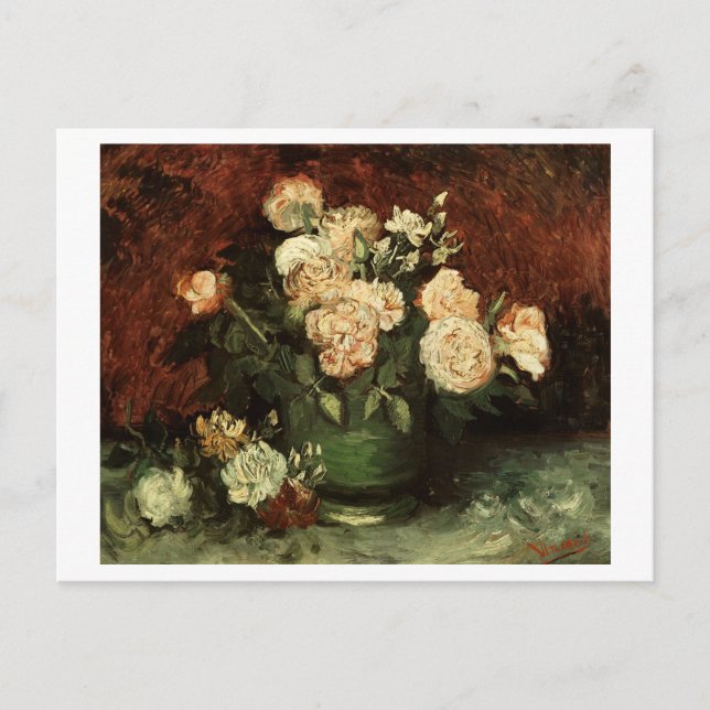 Bowl med Peonies och Ro Van Gogh Fine Art Vykort (Framsida)