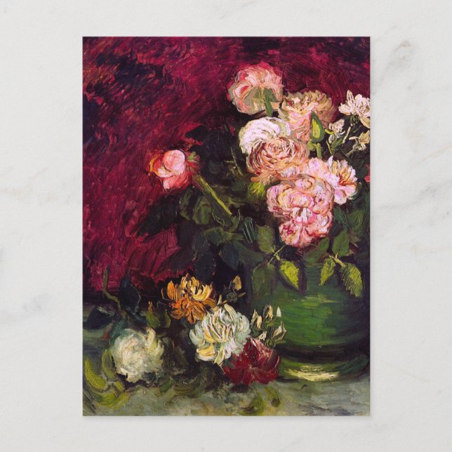 Bowl med Peonies och Ro Van Gogh Fine Art Vykort (Framsida)