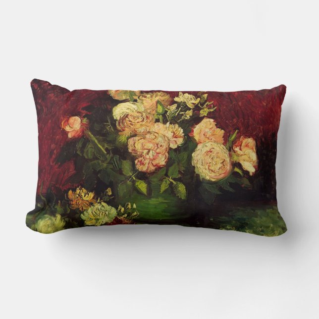 Bowl med Peonies och Ro, Vincent van Gogh Lumbarkudde (Framsida)