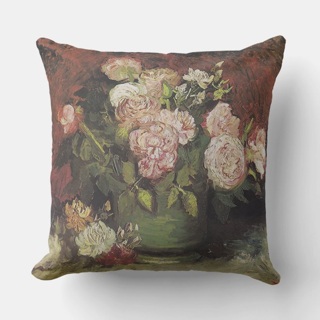Bowl med Peonies och Rosor av Vincent van Gogh    Kudde (Framsida)