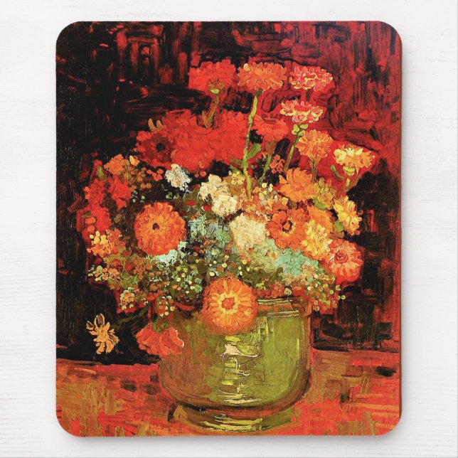 Bowl med Zinnias av Vincent van Gogh, Musmatta (Framsidan)