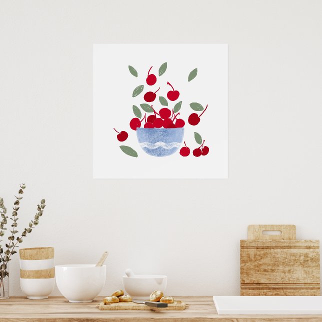 Bowl of Cherries Watercolor  Poster (Kök)