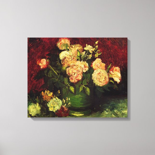 Bowl of Peonies and Ro, Vincent van Gogh. Canvastryck (Framsida)