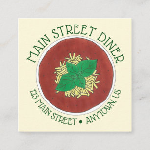 Bowl of Tomato Basil Soppa Middag Italienska Resta Fyrkantigt Visitkort