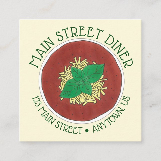 Bowl of Tomato Basil Soppa Middag Italienska Resta Fyrkantigt Visitkort (Framsida)