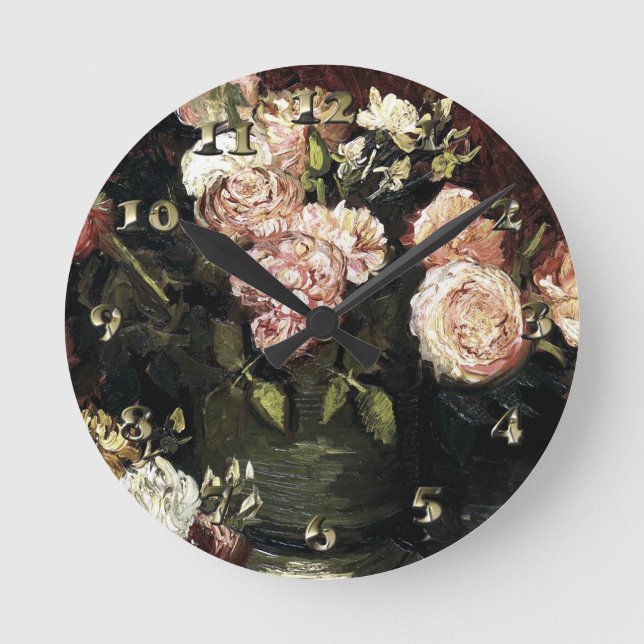 Bowl with Peonies and Roses - Gogh Rund Klocka (Framsida)