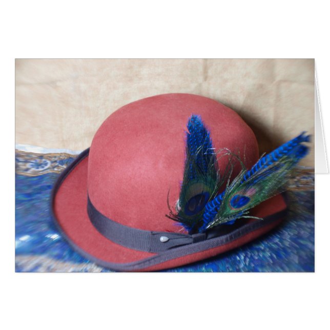 Bowlareare Hat med Peacock Feather Hälsningskort (Framsidan Horizontal)