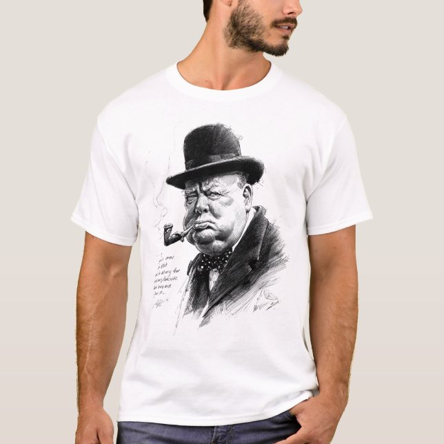 Bowler Hat & Pipe – Ink Caricature Portrait T Shirt (Framsida)