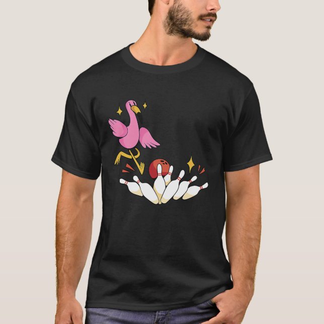 Bowler Strike Bowling Team Bowling Pins Flamingo B T Shirt (Framsida)