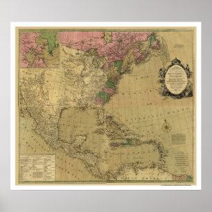 Bowles Detailed America Karta - 1784 Poster