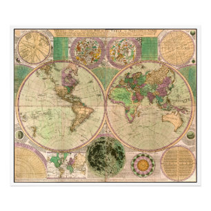 BOWLES New & Accurate Karta of the World by Dialin Fototryck
