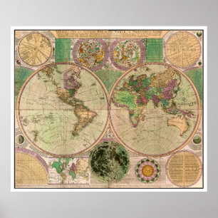 BOWLES New & Accurate Karta of the World by Dialin Poster