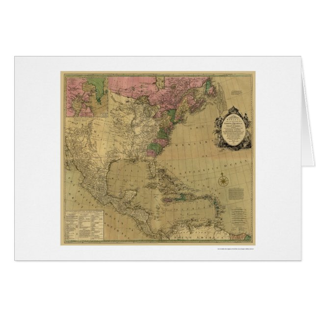 Bowles specificerade den Amerika kartan - 1784 Hälsningskort (Framsidan Horizontal)