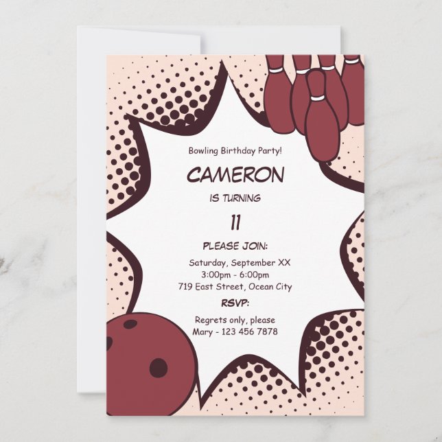 Bowling 11:e Födelsedagsfest inbjudan (Framsida)
