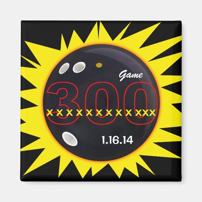 Bowling, 300-Perfekters spel, 12X, Svart och Gult, Magnet (Framsidan)