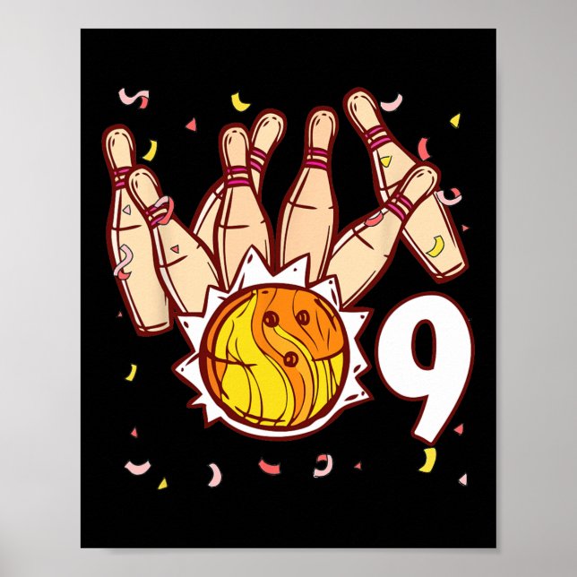 Bowling 9-års födelsedags Bowling Tema 9 år gammal Poster (Framsidan)