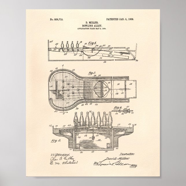 Bowling Alley 1906 Patent Art Old Peper Poster (Framsidan)