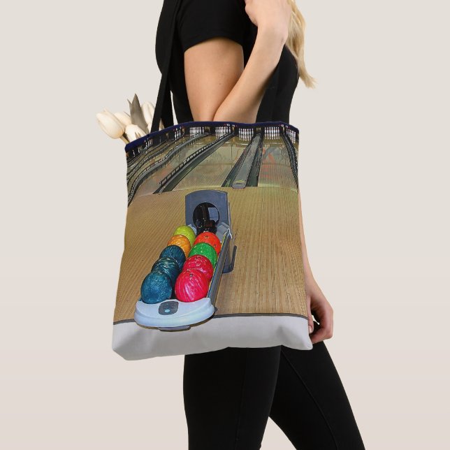 Bowling Alley Bowling Balls Sport Tote Bag Tygkasse (Närbild)