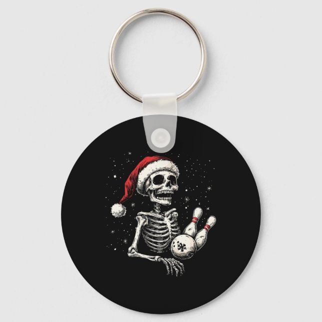 Bowling Älskare Funny Santa Skeleton jul Bowl Nyckelring (Framsida)