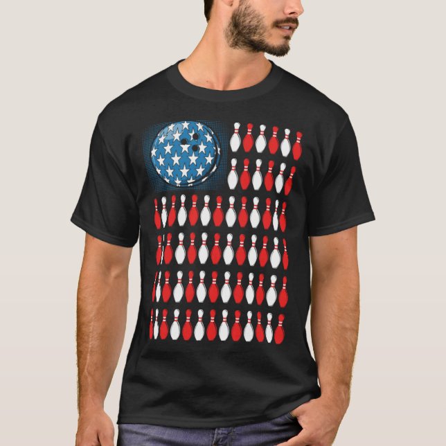 Bowling America Flag  Bowling Players &  Costume T Shirt (Framsida)