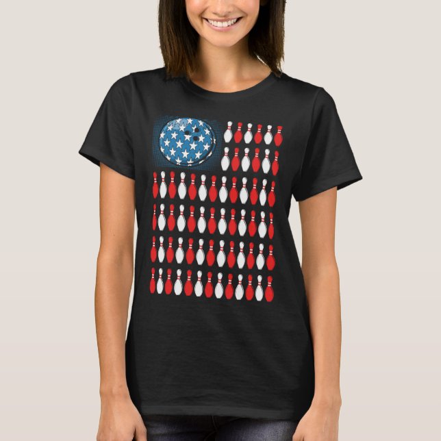 Bowling America Flag  Bowling Players &  Costume T Shirt (Framsida)