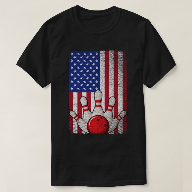 Bowling American Flagga 4:e juli För Bowlareare T Shirt (Design framsida)