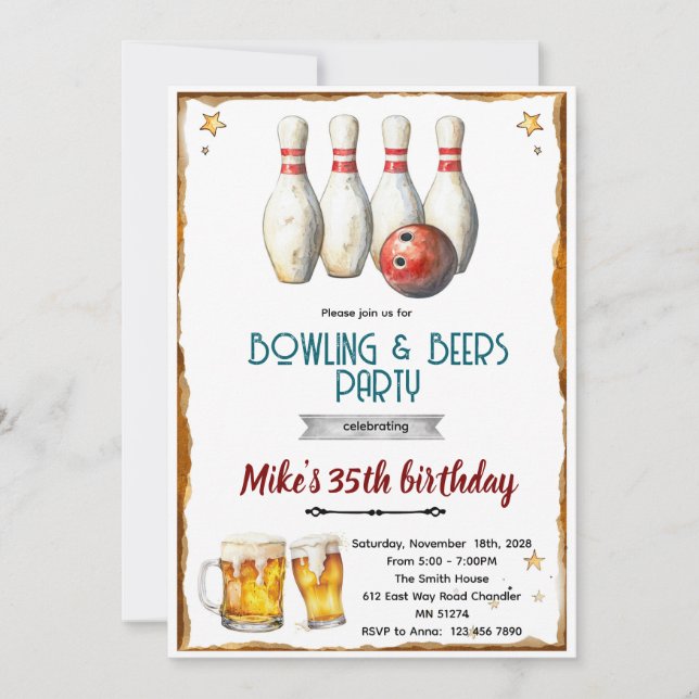 Bowling and beer party Invitation Inbjudningar (Framsida)