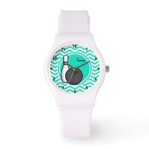 Bowling; Aqua Grönt Chevron Armbandsur